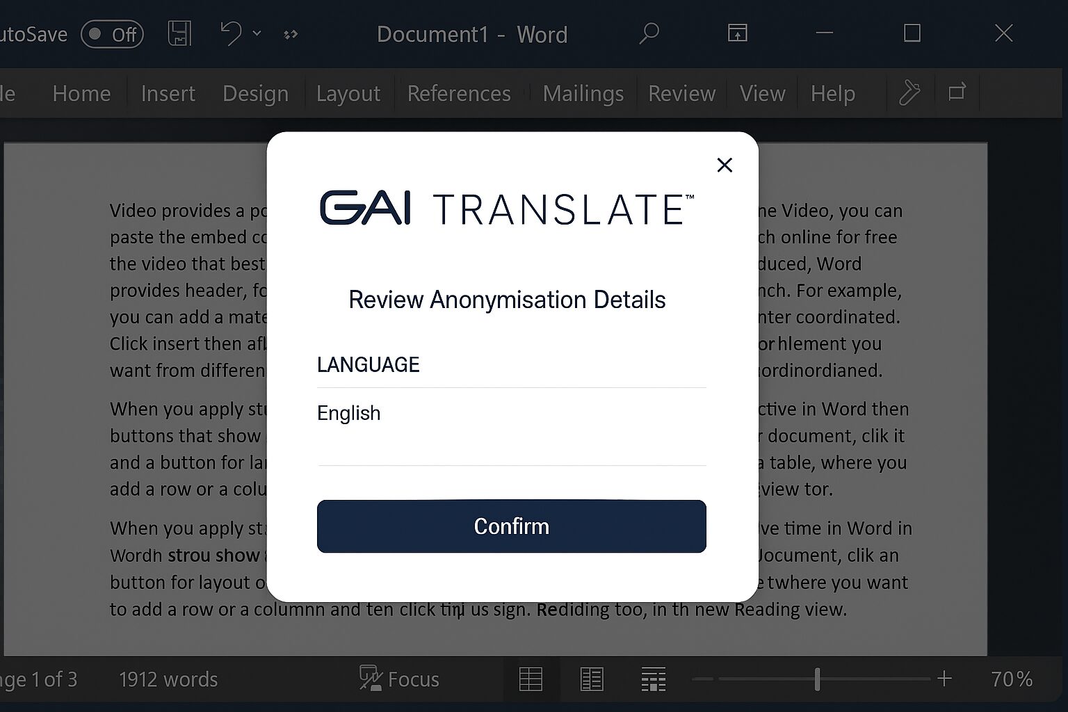 GAI translate anonymise